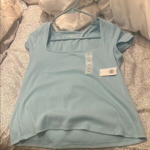 Old Navy Blue Fitted T-Shirt with Square Neckline